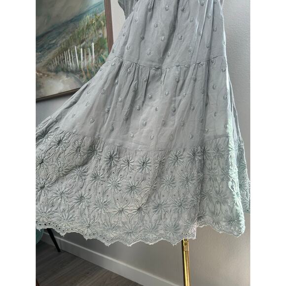 Sage Green Embroidered Boho Midi Dress Jessica Simpson Size L - Picture 3 of 6